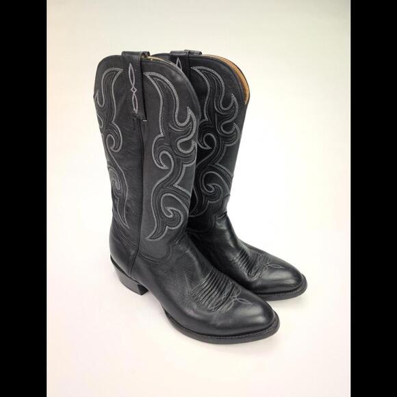 WORN 2x! LUCCHESE Men's Sz 8.5EE Baker Black Leather Boots M3430